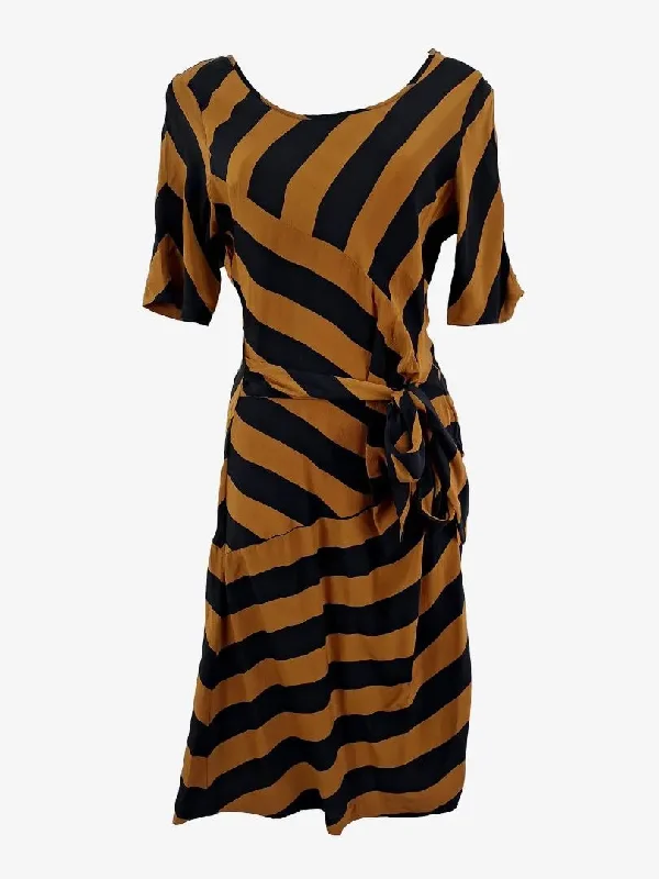 Chic Women’s Clothing for Date Nights Gorman Elegant Bias Cut Silk Striped Midi Dress Size 8