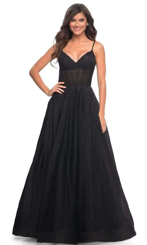 Season Offer La Femme - 30334 Sheer Ruche-Ornate A-Line Gown