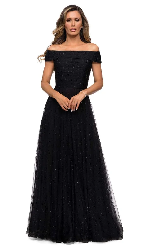 Gift Ideas La Femme - 28051 Crystal Beaded Tulle Off Shoulder A-Line Gown