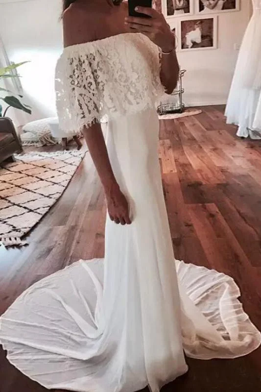 Bold Prints Casual Chic Country Beach Wedding Dresses Lace Chiffon Wedding Gown Bohemian Bridal Gowns N25066