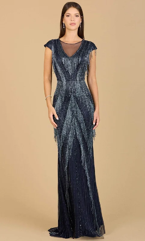 Hurry Before It's Gone Lara Dresses 29167 - Beaded Fringe V-Neck Evening Gown