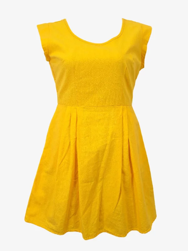 Season Appropriate Women's Collection Ruby Raisin Sunshine Linen Retro Pleated Midi Dress Size 10