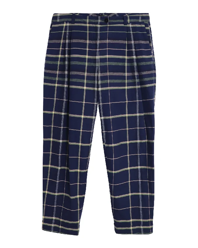 Timeless Classics Stine Goya Checked Trousers in Navy Blue Cotton