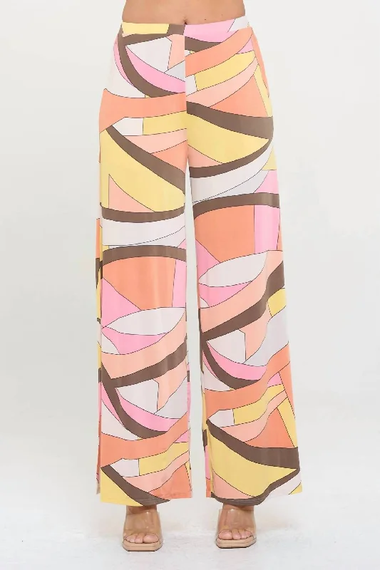 Big Savings Flowy Palazzo Pant With Side Slits In Pink/yellow