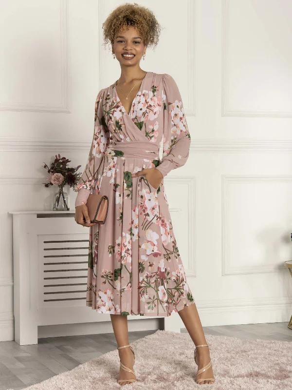 Versatile Wardrobe Essentials Maaike Long Sleeve Mesh Dress, Pink Floral