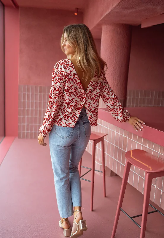 Trendsetting Threads Blouse Alfred - écrue à fleurs rouges