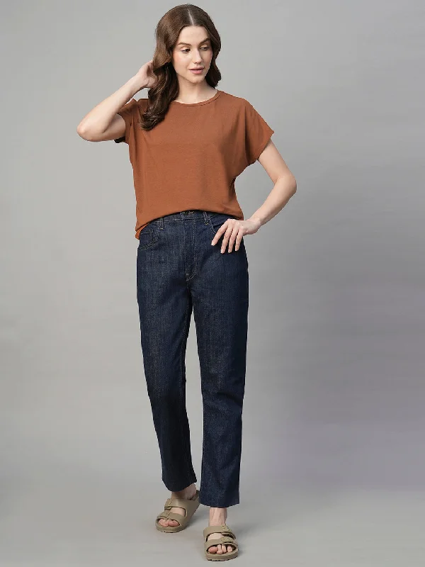 Women's Clothing Sale Online Women's Rust Cotton Bamboo Elastane Regular Fit Tshirt