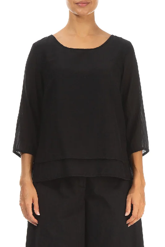 Chic Trend Collection Layered Black Silk Cotton Blouse