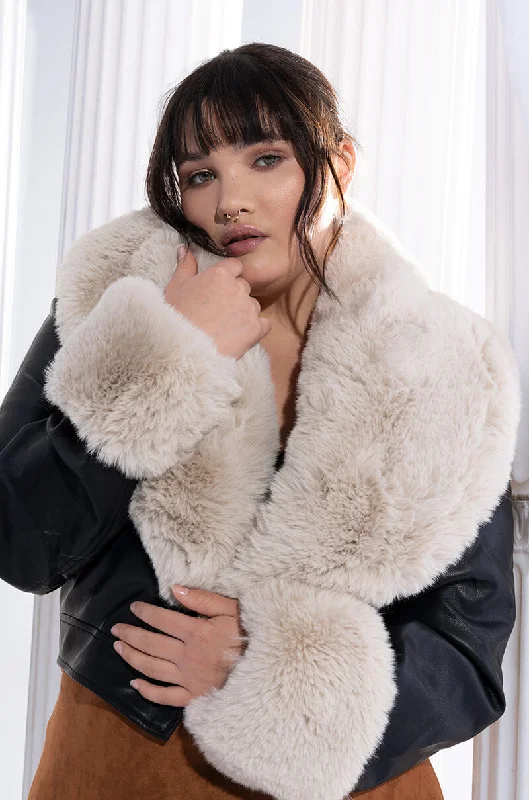 Unleash Your Trend Driven Style PLUS AZALEA WANG FUR TRIM GISELLE CROP JACKET