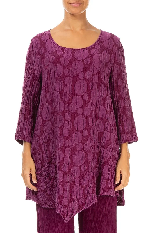 Trend Forward Threads For Her Side Pocket Magenta Circle Silk Linen Tunic