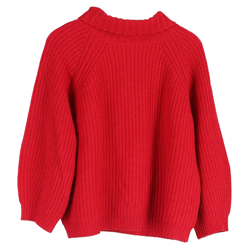 Fashion Forward Femininity Max Mara Weekend Knitted Mockneck Sweater in Red Wool