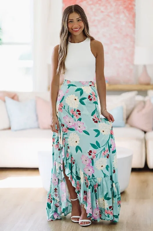 Spring Fashion Go With the Flow Maxi Skirt - Green and Lavender