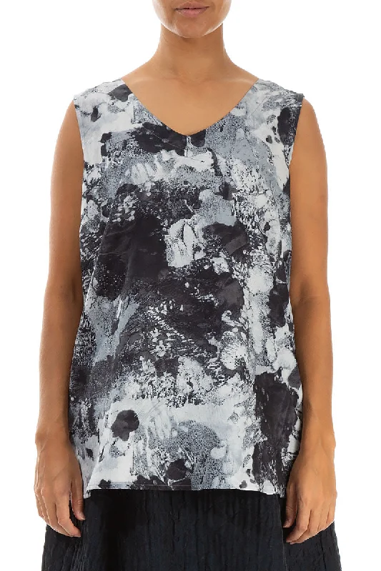 Must Haves Sleeveless V-Neck Marble Silk Cotton Blouse