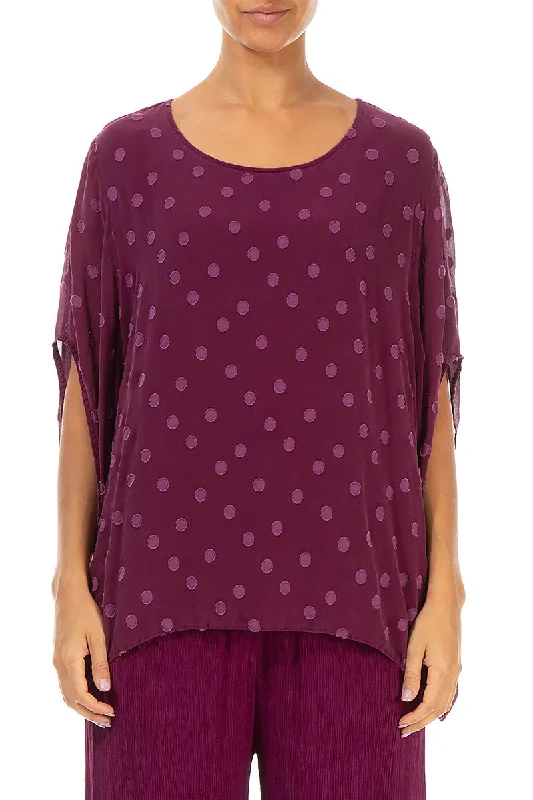 Budget Friendly Loose Magenta Dotty Silk Blouse