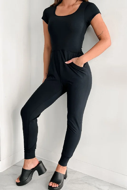 Limited Stock Short Sleeve Pocket Jogger Bottom Athleisure Jumpsuit