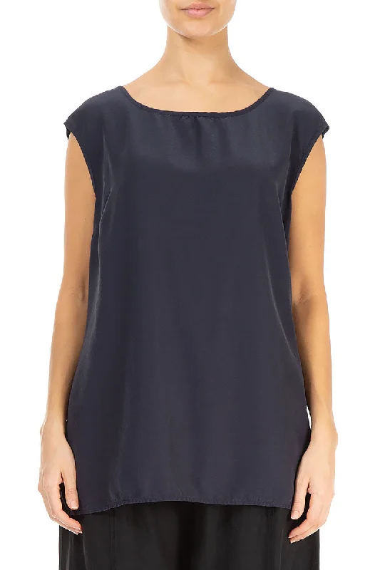 Early Bird Offer Boxy Slate Blue Silk Bamboo Blouse