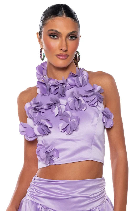 Trendsetter's Closet PANSY GARDEN CROPPED HALTER TOP