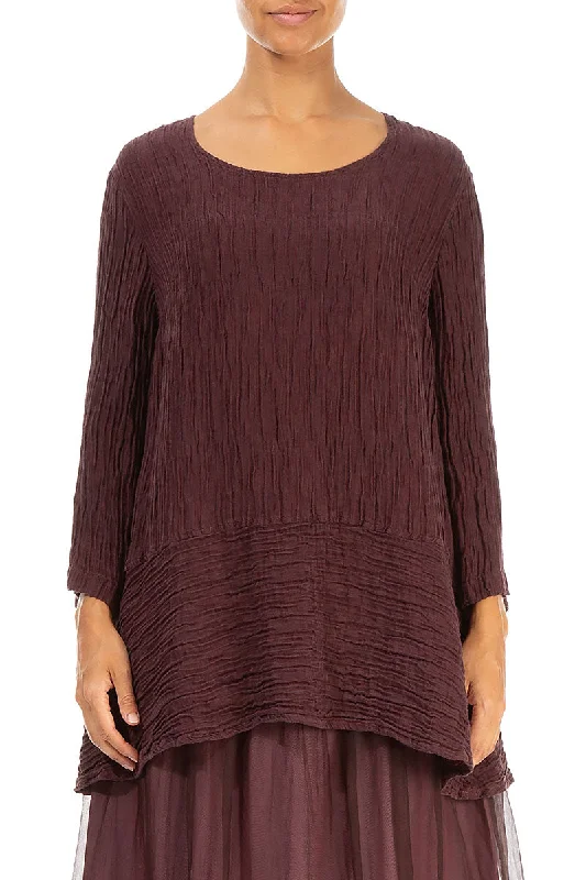 Trendy Urban Attire Loose Crinkled Merlot Silk Tunic