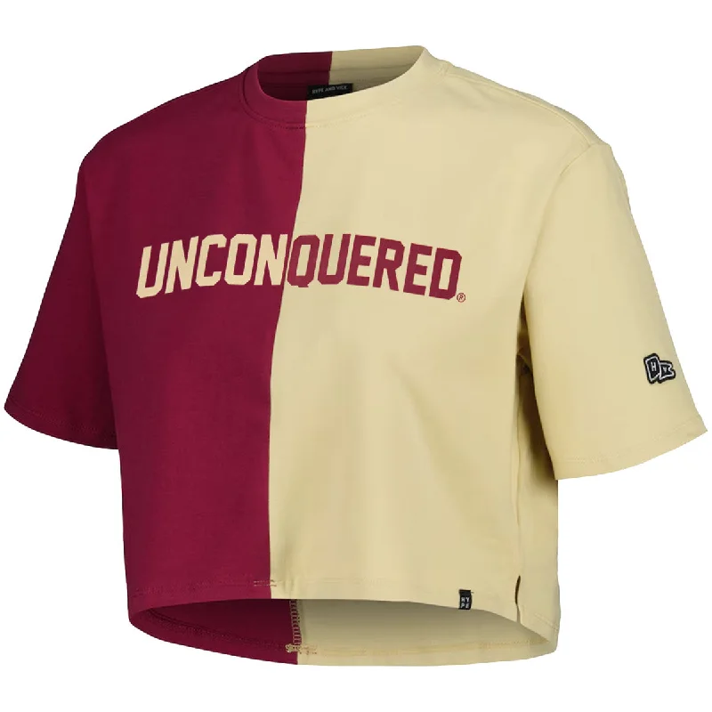 Relaxed Fashion Hype & Vice Women's Unconquered Short Sleeve Contrast Crop T-shirt - Garnet/Gold