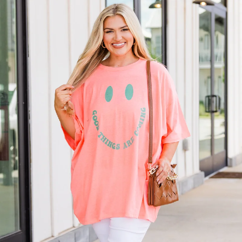 Flash Sale Clothing Only Good Things Boyfriend Tee, Neon Coral Pink