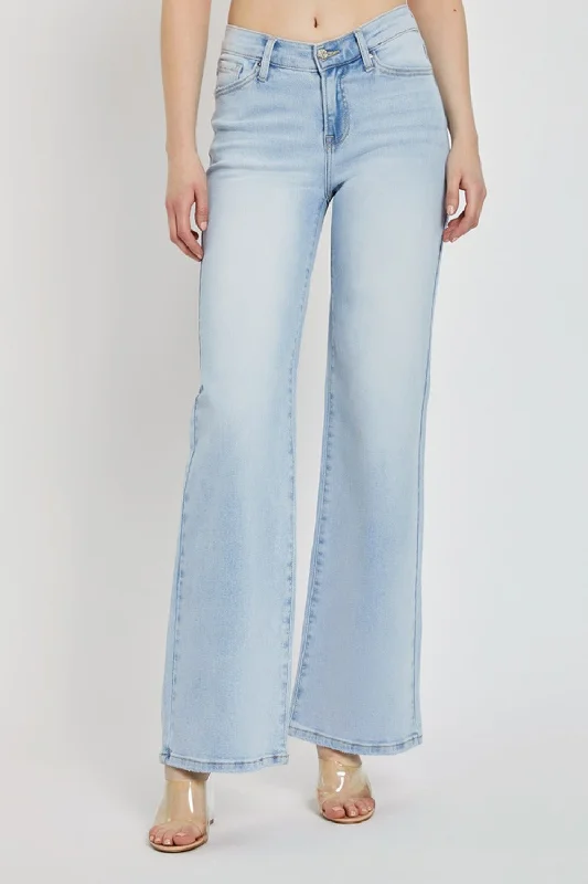 Daily Deals RISEN Full Size Wide Leg V Dipped Front Waist Jeans