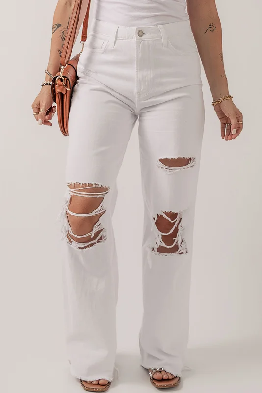 New Styles Just In Heavy Distressed Straight Leg Jeans