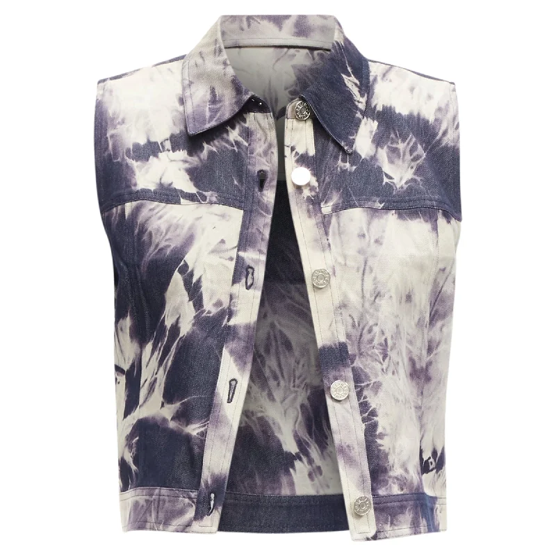 Chic & Cozy Collection Celine indigo print cotton silk denim vest jacket