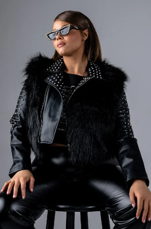 Trend Alert PLUS EMMS STUDDED FAUX FUR JACKET