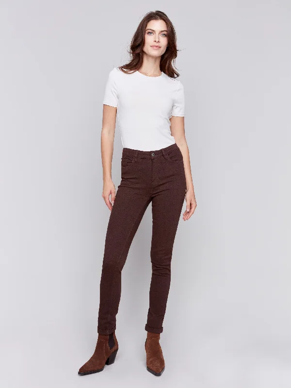 Fashion For Every Occasion Cuffed Hem Twill Jeans - Mocha