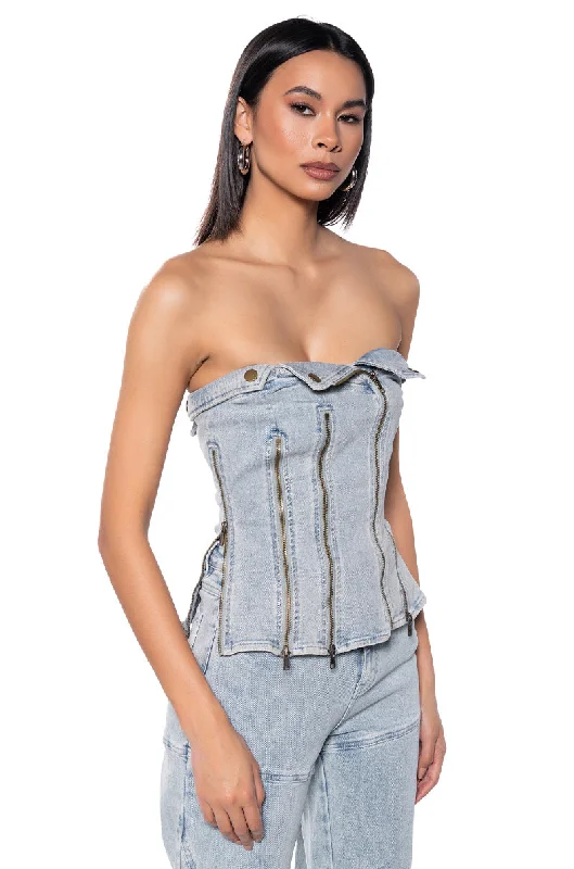 Vibrant Styles RYAN STRAPLESS DENIM TOP