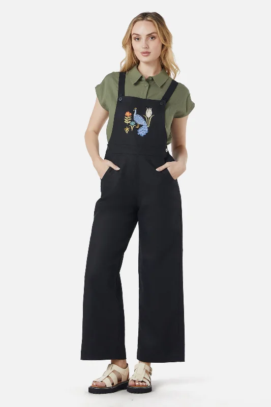 Fast Fashion Favorites Peacock Embroidered Overalls