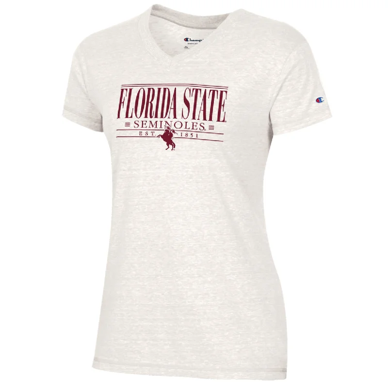 High End Fashion Champion Women's Florida State Seminoles/Unconquered Silhouette Short Sleeve Tri-blend V-neck T-shirt - Alabaster White