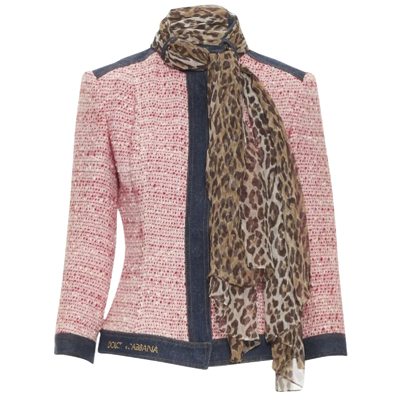 Chic Trends For The Fashion Savvy Dolce & Gabbana tweed denim trimmed leopard scarf jacket