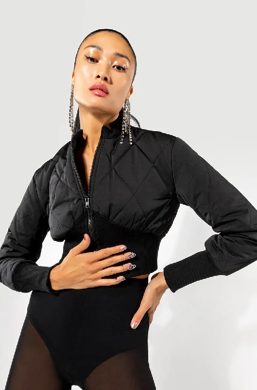 Buy More, Save More FITTED QUILTED BOMBER JACKET WITH RIB BODICE