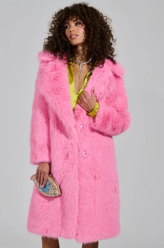 Elegant Simplicity Wardrobe LENOX FAUX FUR TRENCH IN PINK