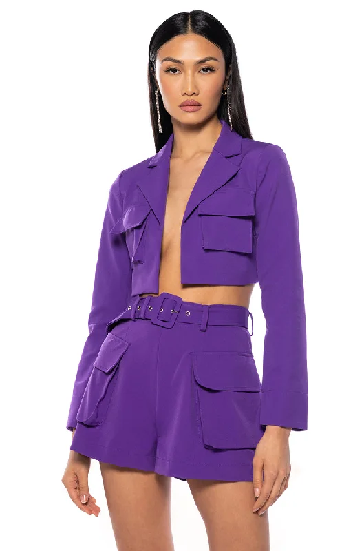 Women Clothes BETTER LUCK CROP BLAZER IN PURPLE