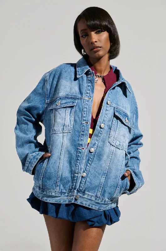 Women’s Activewear for Exercise and Sports GOTTA GO OVERSIZED DENIM JACKET