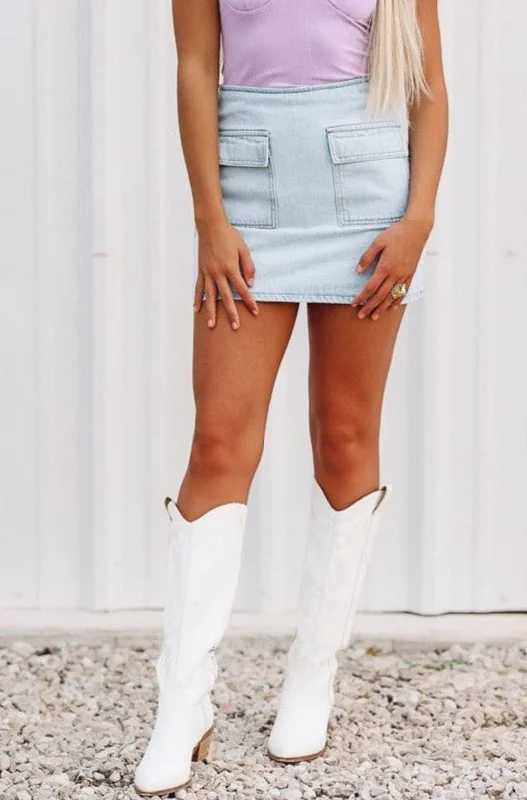 Stupidly Low Prices Front Pocket Denim Mini Skirt - Light Wash