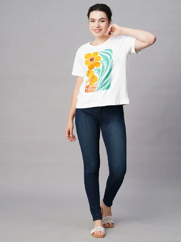 Flash Sale Online Women's White Cotton Regular Fit Tshirt