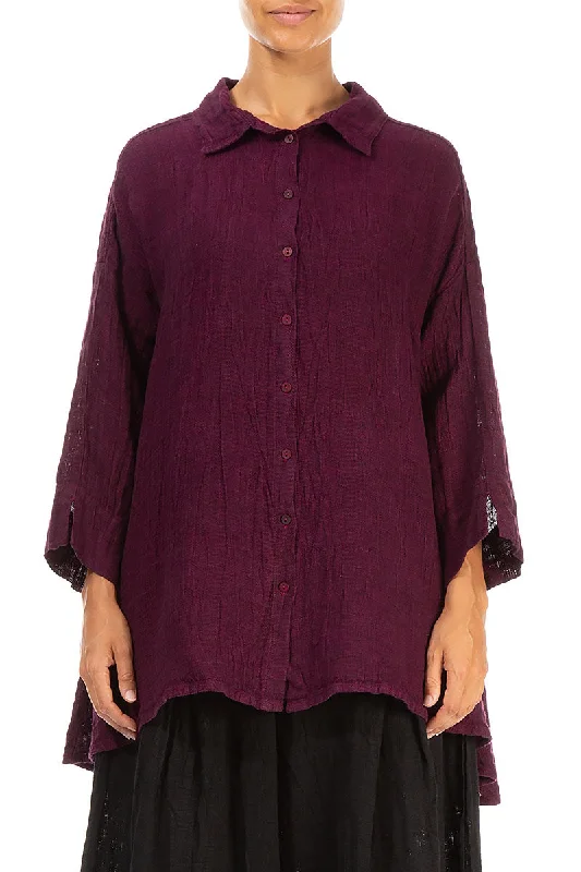 Fashion Frontiers Loose Magenta Mélange Linen Shirt