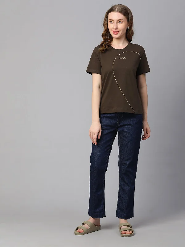 Discount Price Women's Brown Cotton Regular Fit Tshirt