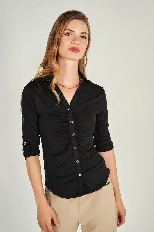 Get The Latest Trends Blouse froncée à manches trois-quarts - LEONCIA-V2 - (E-B16) - VENTE FINALE