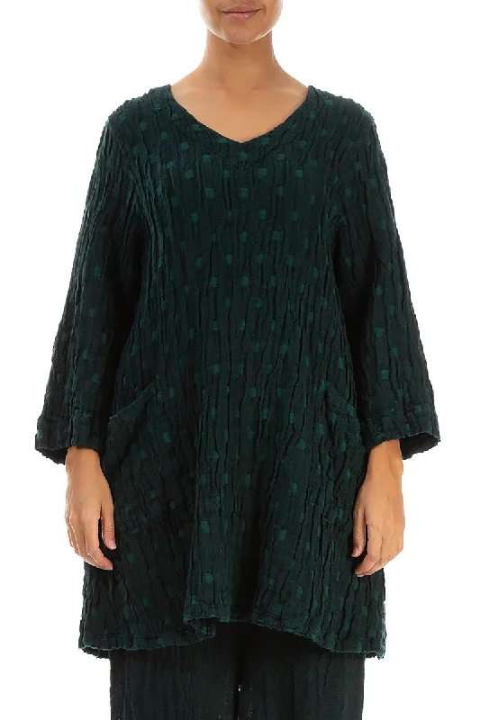 Chic Trends For The Fashion Savvy Twin Pockets Emerald Textured Linen Tunic