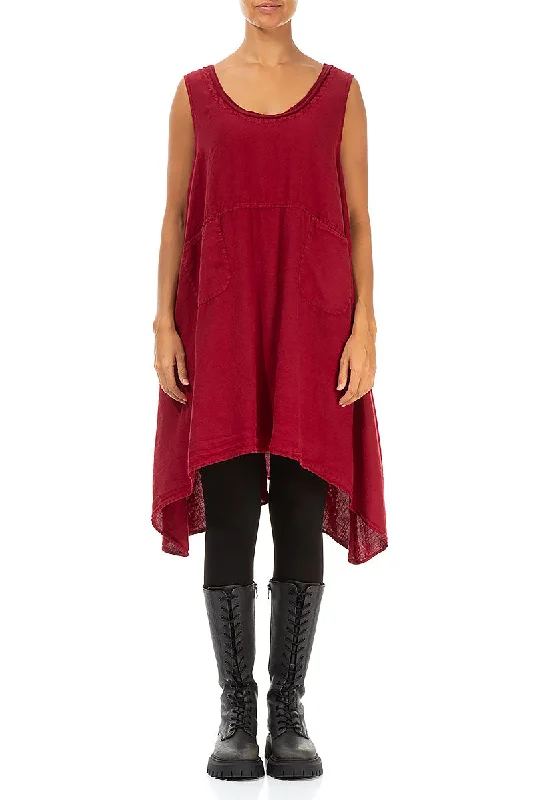 Fashionista Favorites Flared Sleeveless Red Linen Tunic