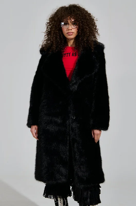 Style Beyond Borders LENOX FAUX FUR TRENCH IN BLACK