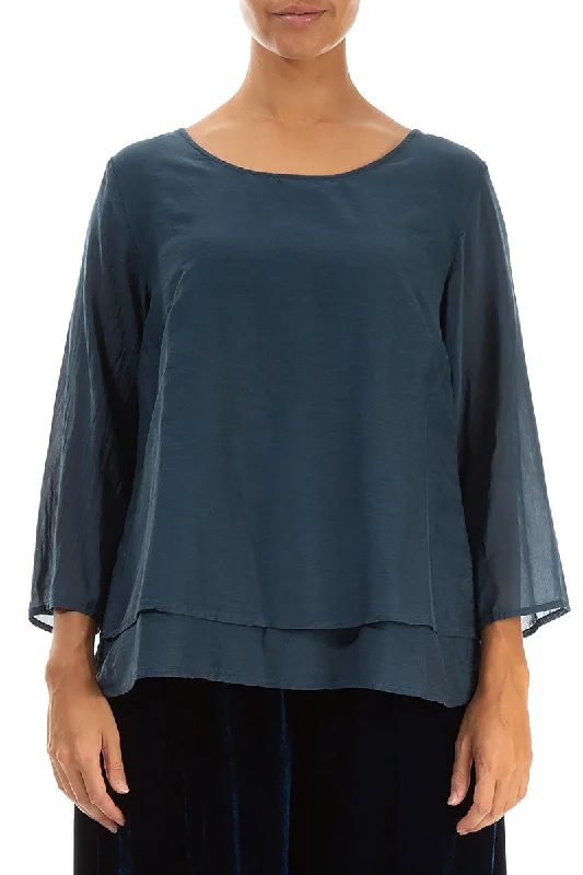 Fashion Forward, Function First Layered Midnight Blue Silk Cotton Blouse