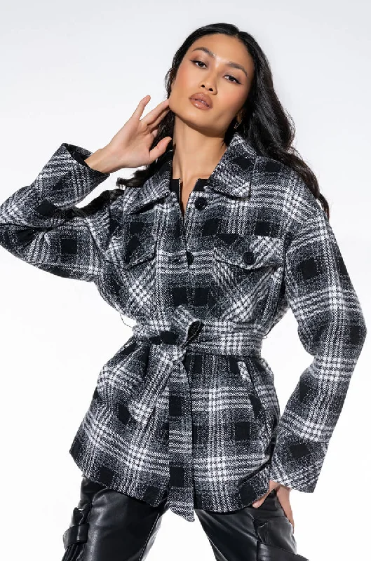 Everyday Basics FRONT TIE WRAP PLAID JACKET