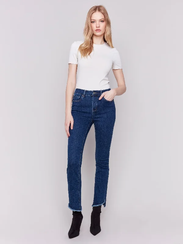 Special Occasion Wear Bootcut Jeans With Asymmetrical Hem - Indigo