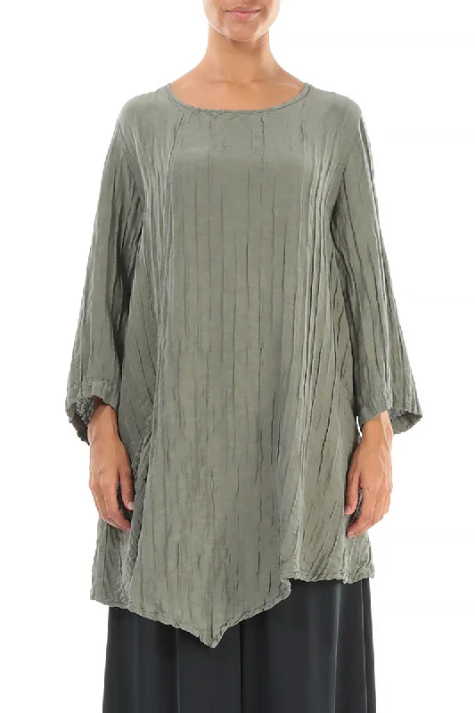 Effortless Style, Endless Impact Side Pocket Crinkled Silver Sage Silk Linen Tunic