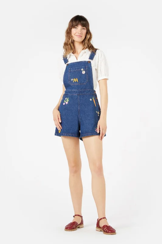 Innovate Your Wardrobe Market Day Embroidered Short Overall